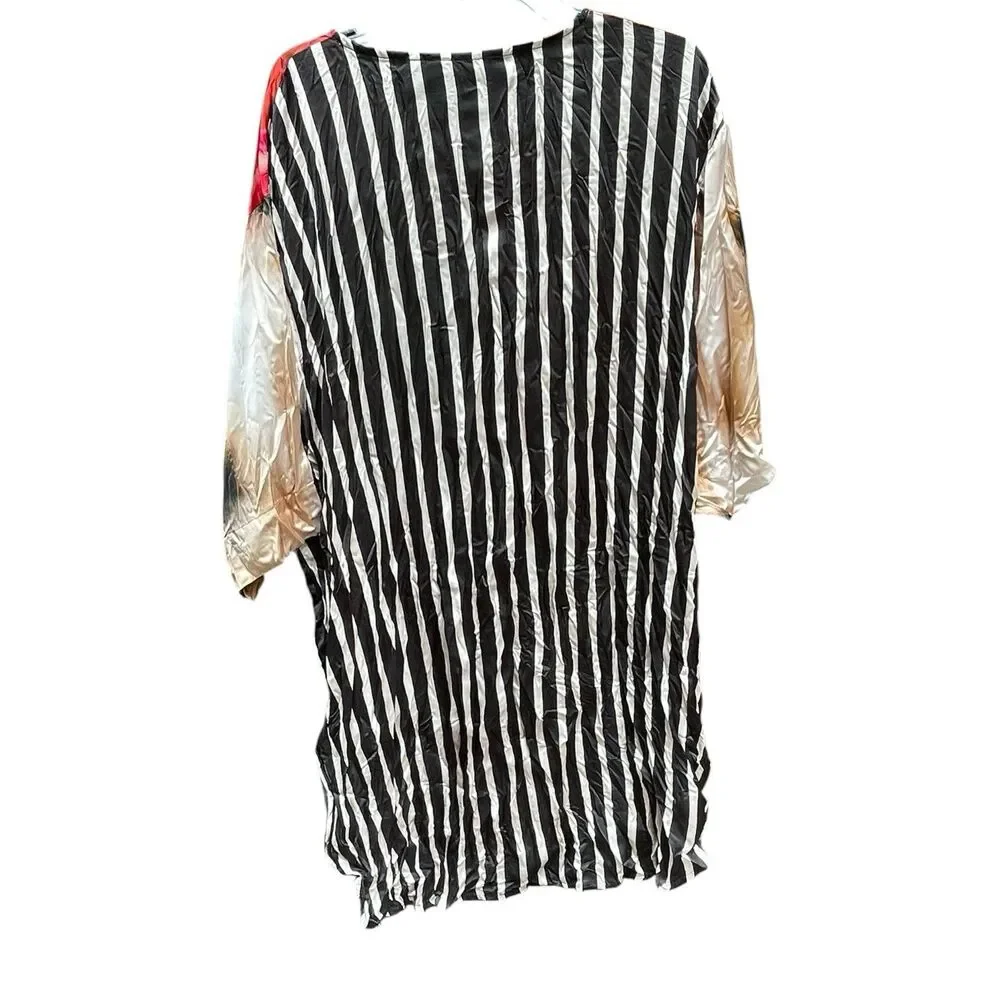 Alembika Oversized Tunic Dress XS Crinkle Satin Abstract Butterfly Art to Wear